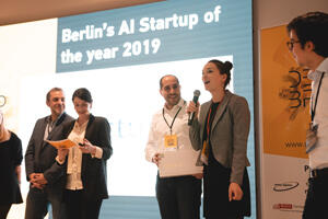 Auf der Preisverleihung für Berlins AI Start-up des Jahres. (Foto: Malte Koch)